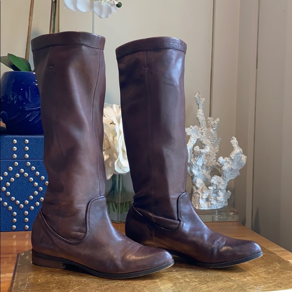 RARE! Frye Cindy Slouch Boots in Brown Leather